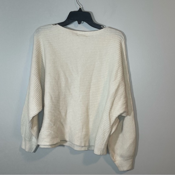 Open Edit Scoop neck Wool Blend LS Ribbed sweater Size L Cream - Picture 3 of 5
